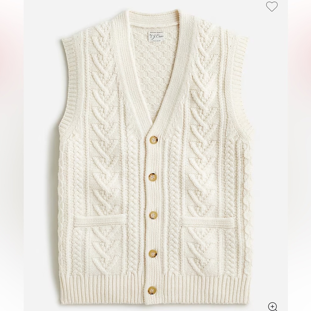 J. Crew Ivory Cable Knit Buttoned Wool Sweater NWT